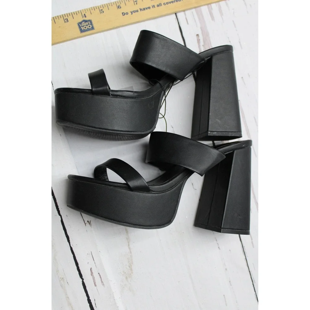 Charlotte Russe Womens Black Platform Block Heel Slide Sandals Sz 9